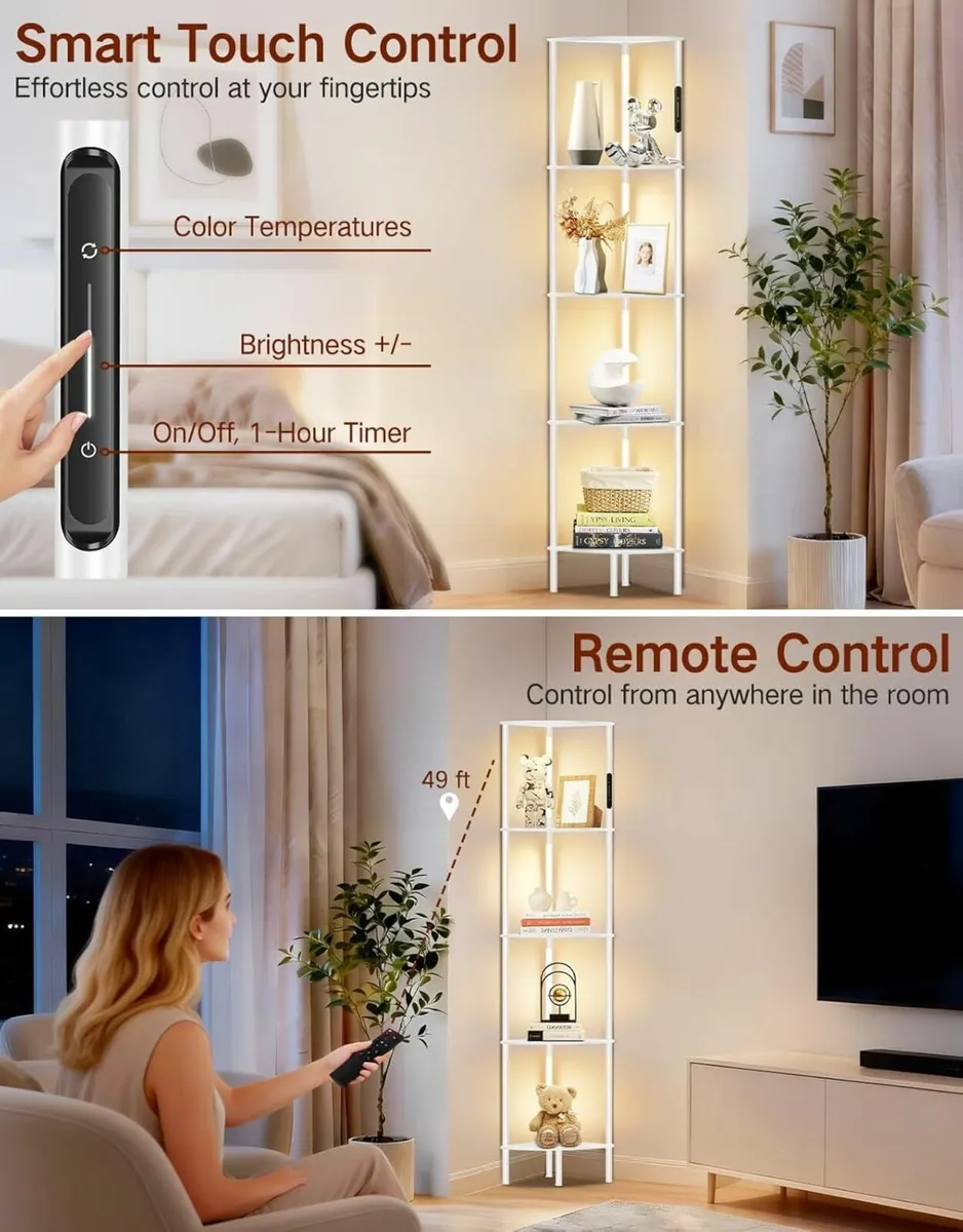 LED Floor Lamp with Shelves Touch Remote Control - Image 3