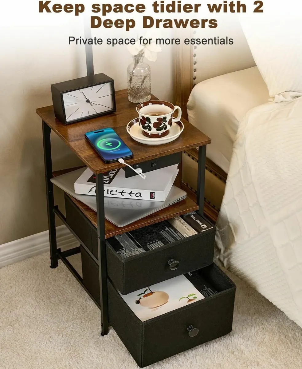 Floor Lamp with Table and 2 Drawers Nightstand - Image 3