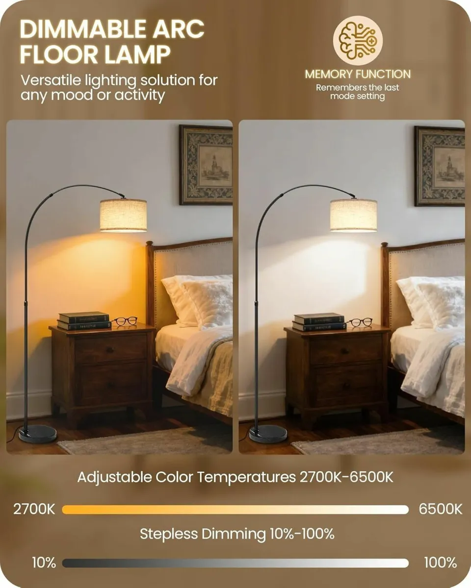 Arc Floor Lamp with LED Bulb Remote Control Foot - Image 3