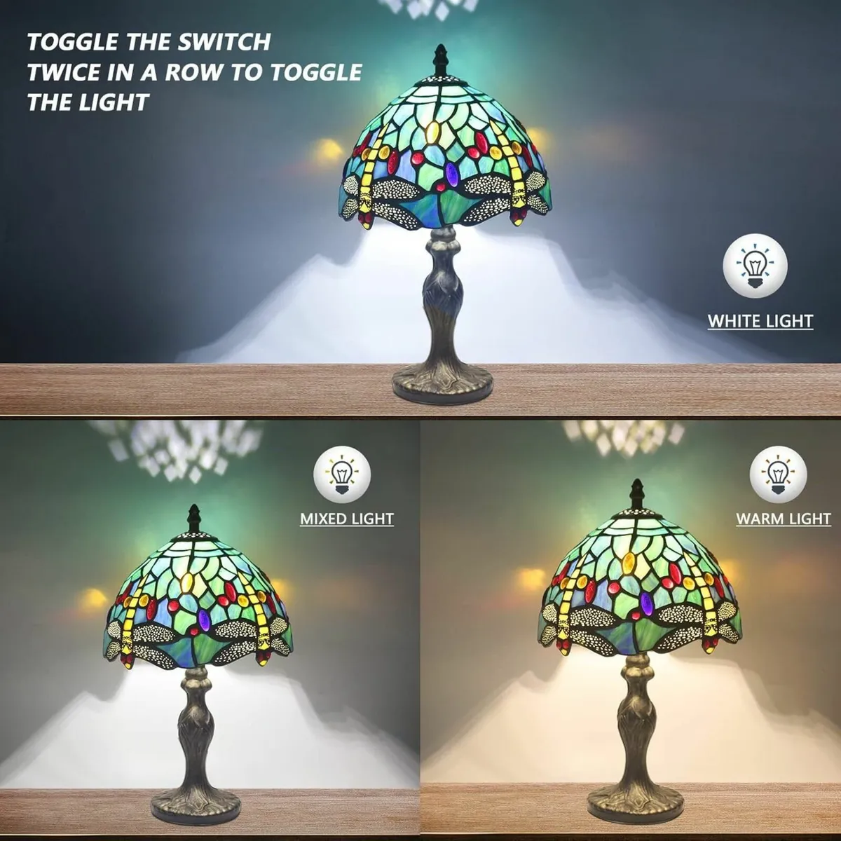Stained Glass Lamp Table Crystal Bead Style Light - Image 4