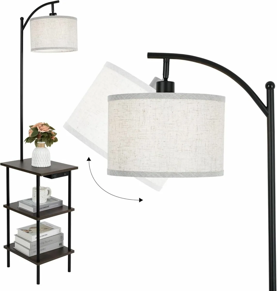 Walnut Wood Floor Lamp with Shelf Adjustable - Image 1