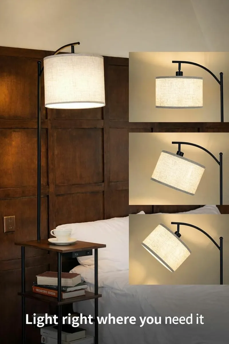 Walnut Wood Floor Lamp with Shelf Adjustable - Image 4