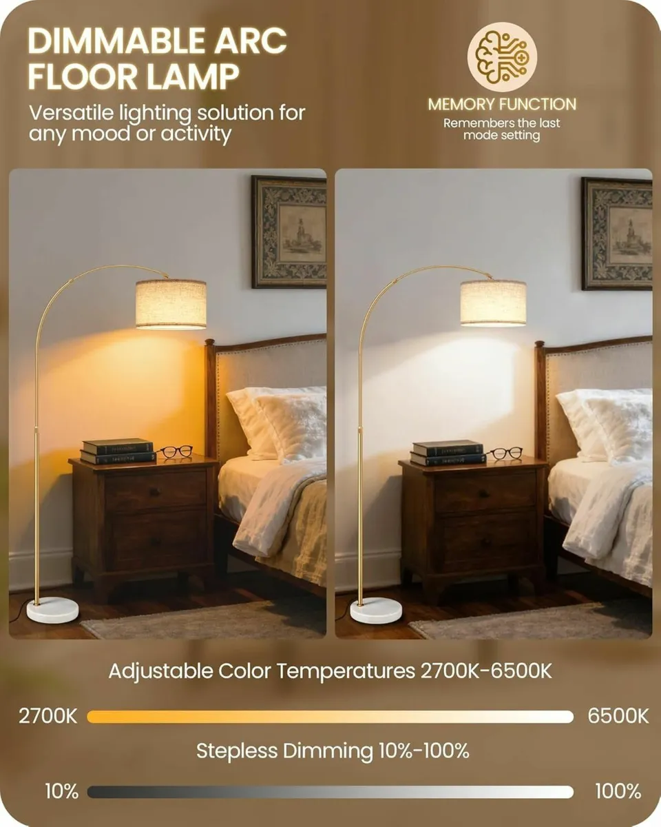 Arc Floor Lamp with LED Bulb Remote Control Foot - Image 3