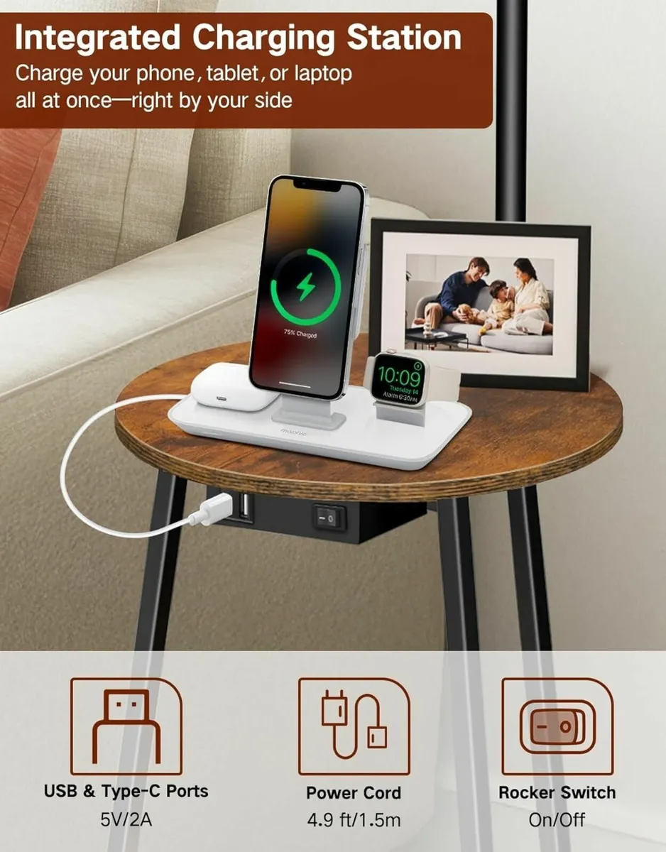 Floor Lamp with Round Table Dimmable LED Standing - Image 3