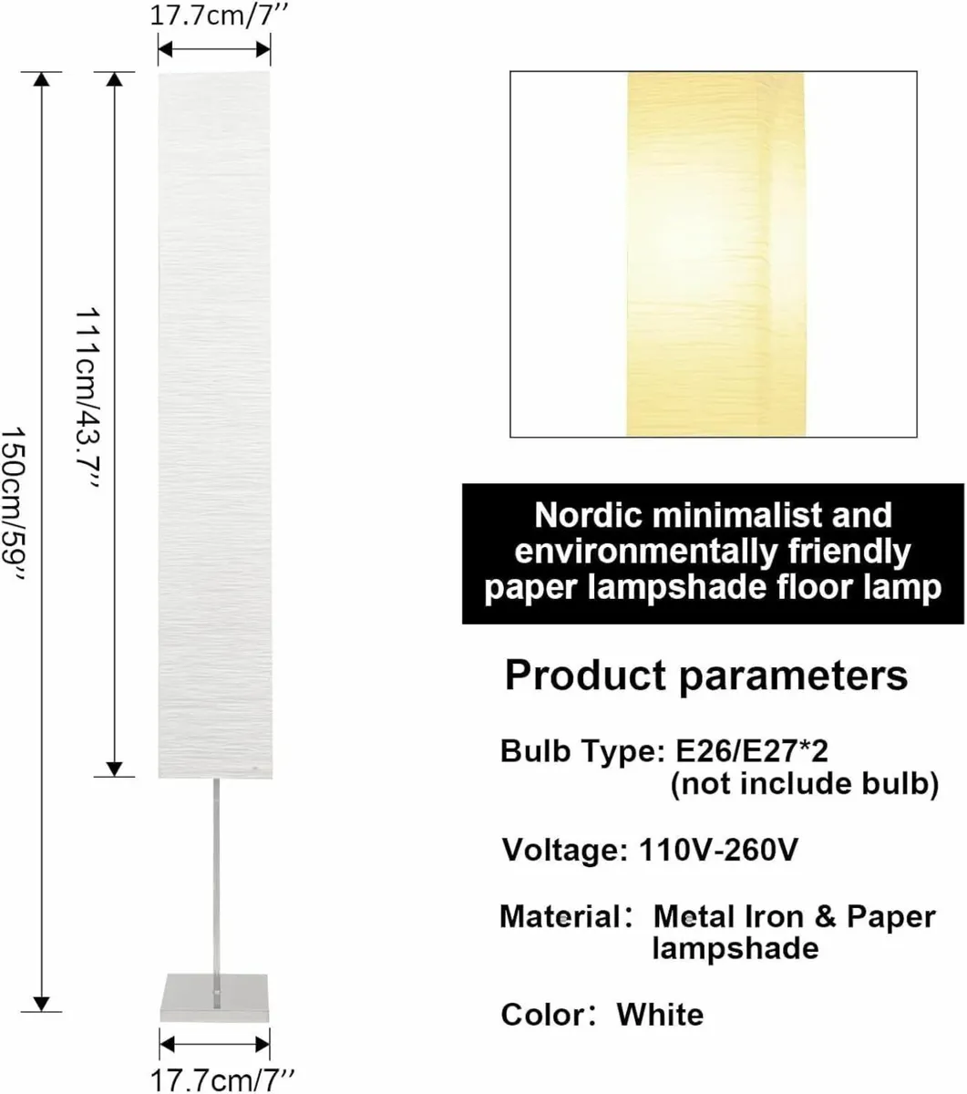 Paper Floor Lamp Japanese Style Rice White Shade - Image 2