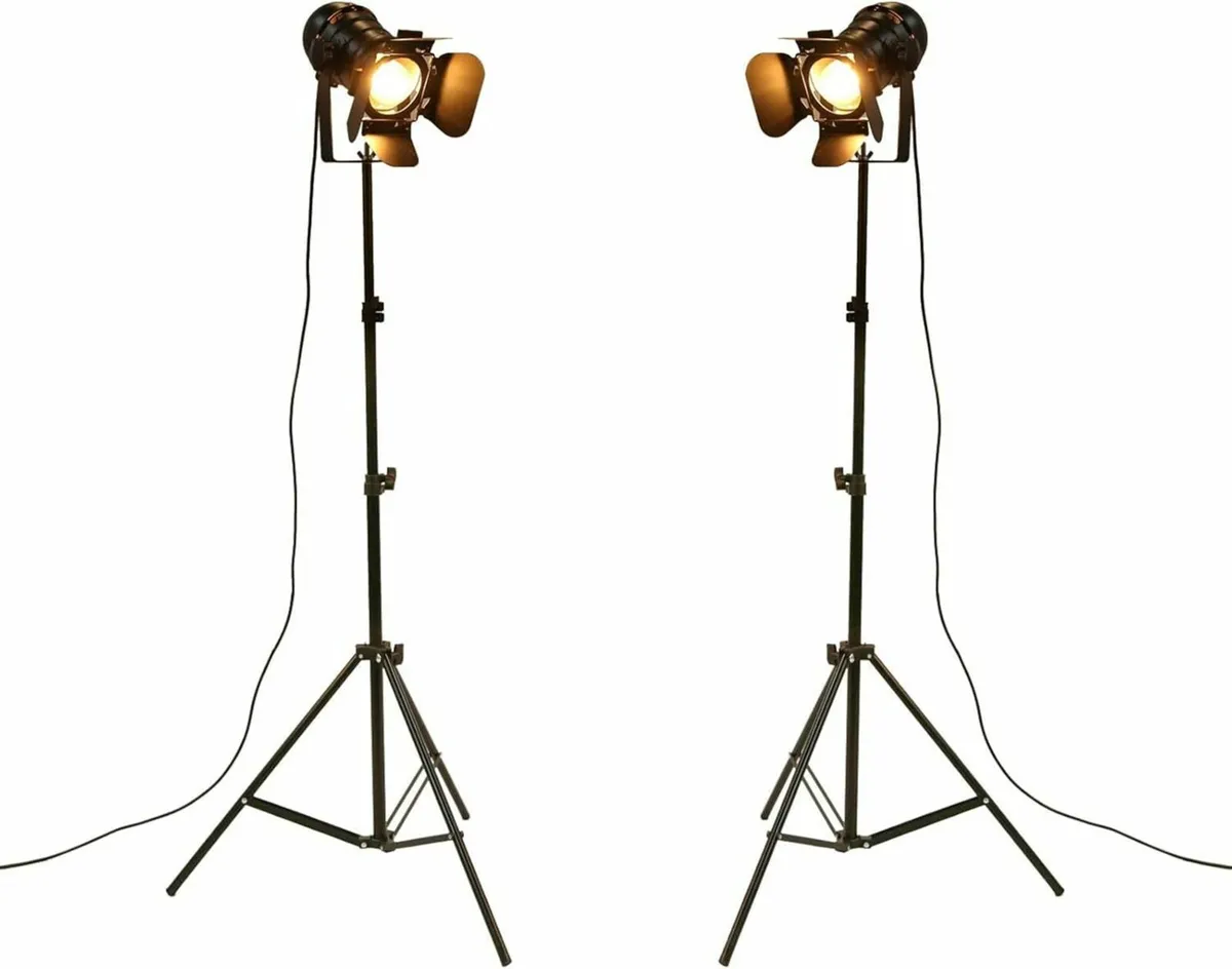 Industrial Black Tripod Floor Lamp Stand Lights - Image 1