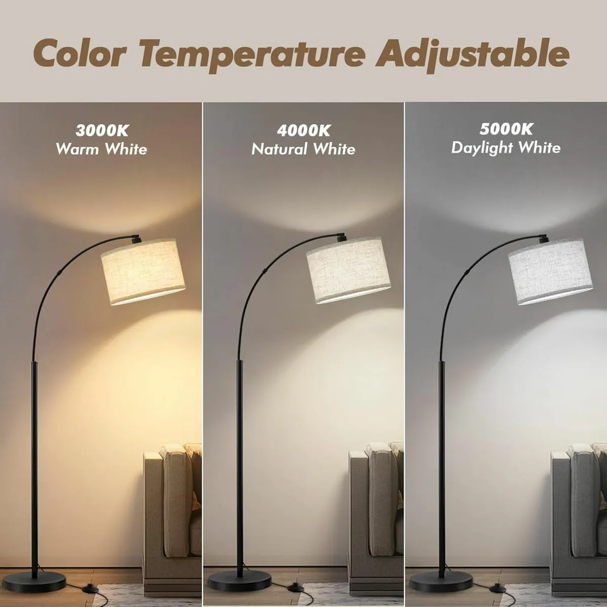 Arc Floor Lamp for Living Room Free Standing with - Image 3