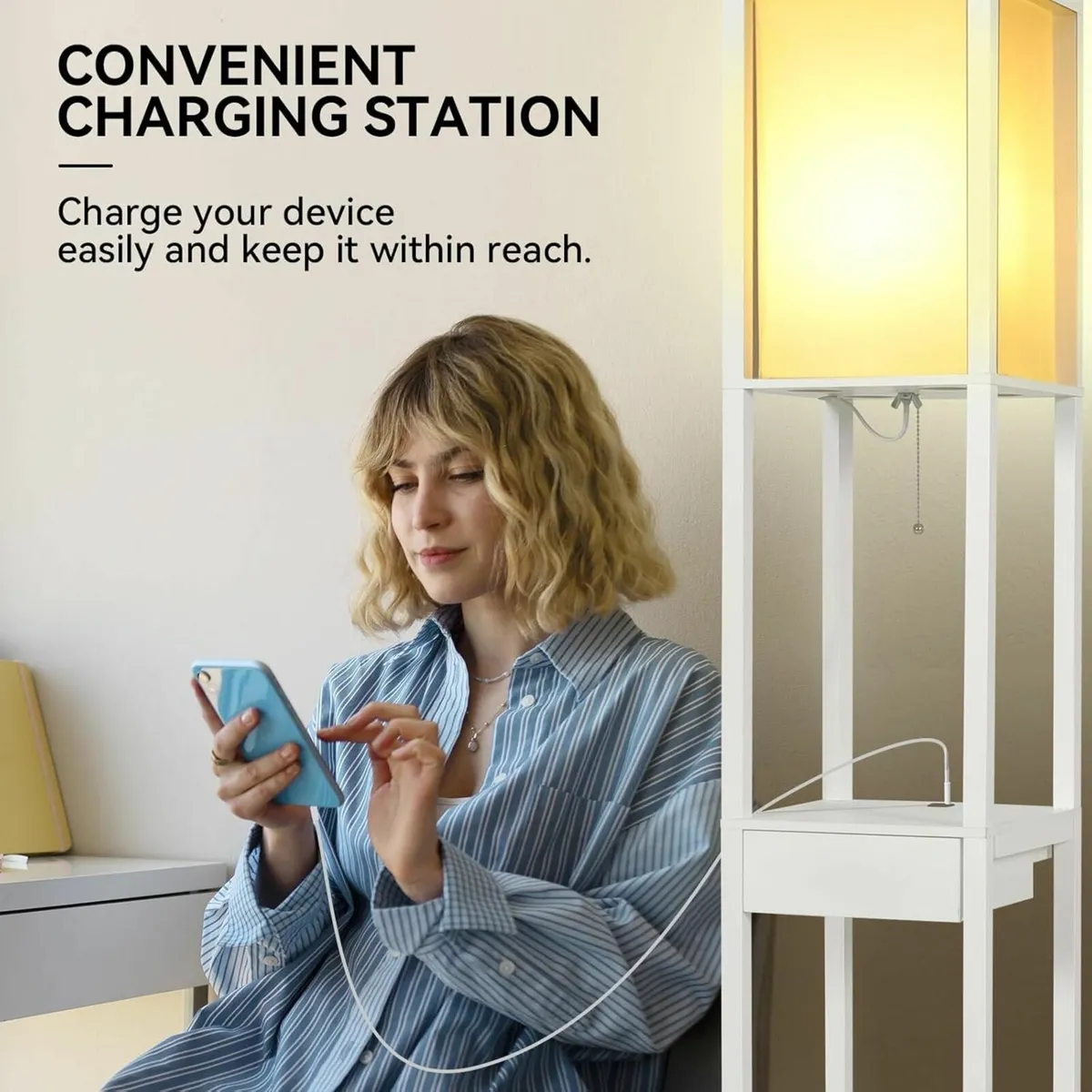 Floor Lamp with Shelves 3 Tier Storage Standing - Image 2