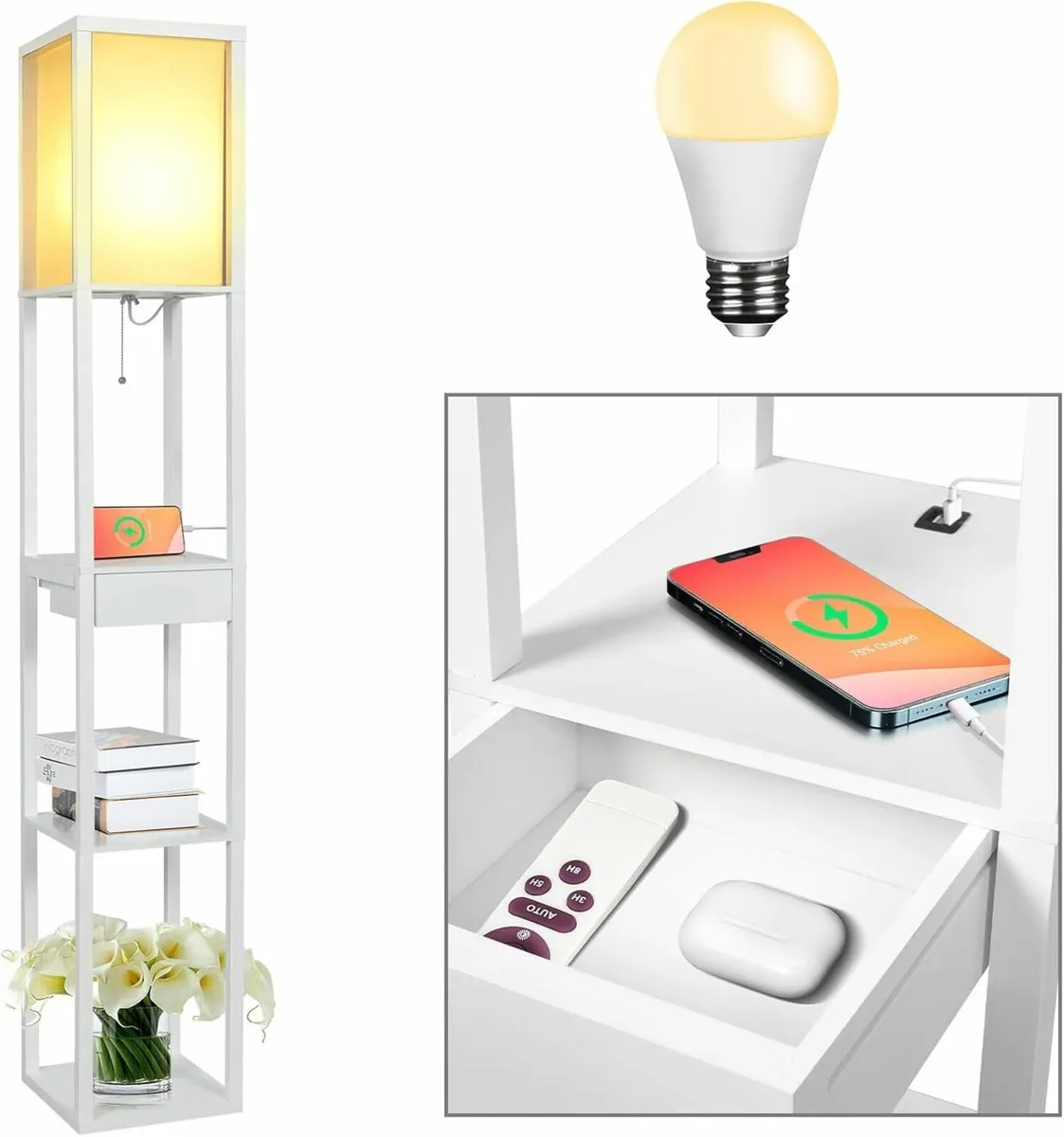 Floor Lamp with Shelves 3 Tier Storage Standing - Image 1