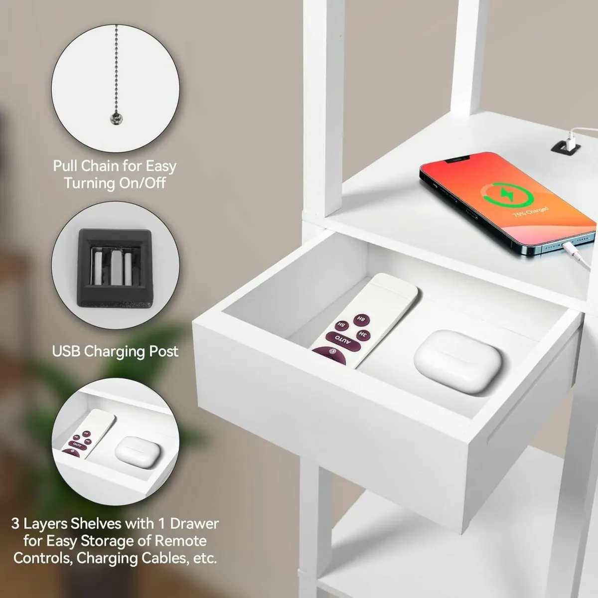 Floor Lamp with Shelves 3 Tier Storage Standing - Image 4