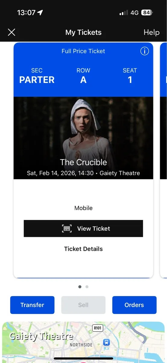 The crucible,Gaiety14th Feb 2.30pm front row