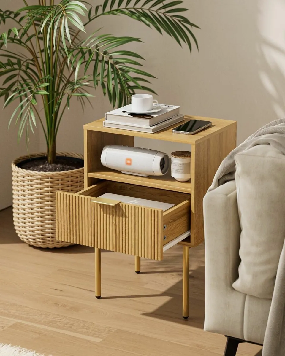 Bedside Table Small Tables with 1 Drawers Wooden - Image 3