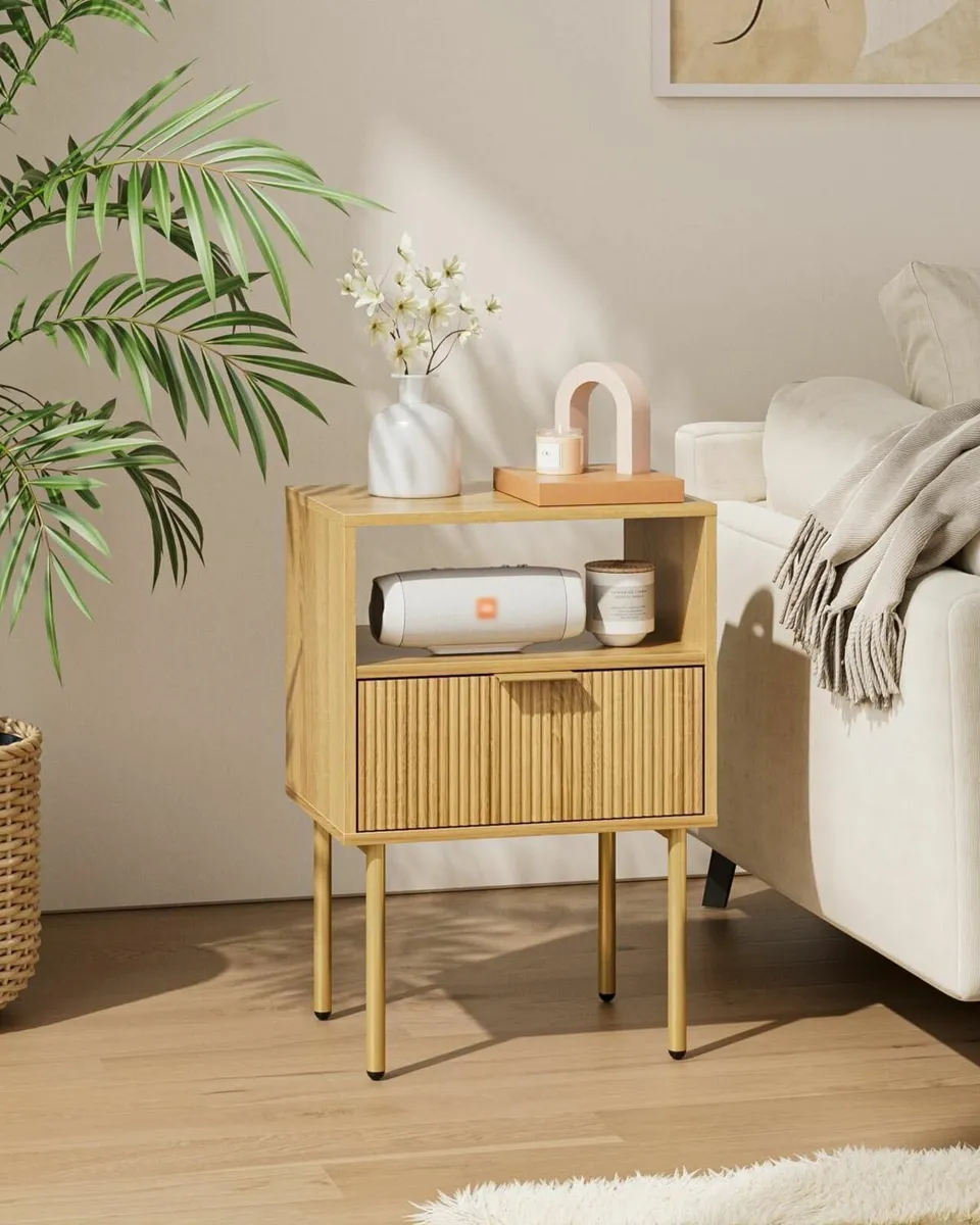 Bedside Table Small Tables with 1 Drawers Wooden - Image 4