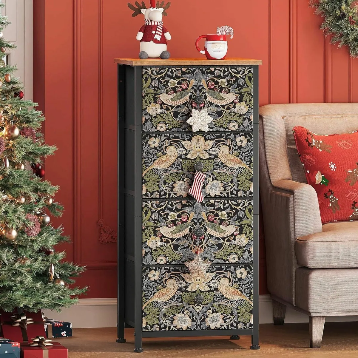 Bedroom Chest of Drawers with 4 Fabric Strawberry - Image 2