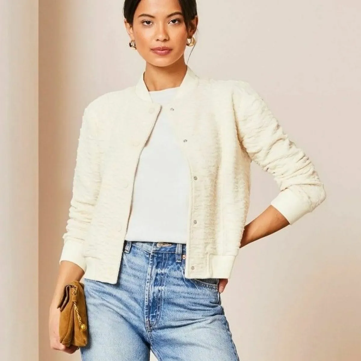 Lipsy Cream White Textured Bomber Jacket 8UK/36EU - Image 3
