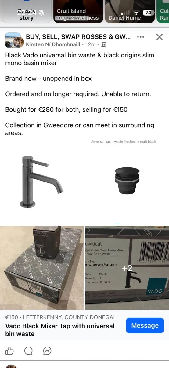 Vado black mixer tap with universal bin waste - Image 1