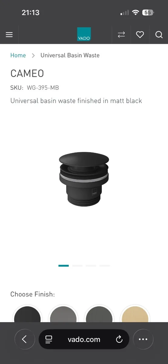 Vado black mixer tap with universal bin waste - Image 2