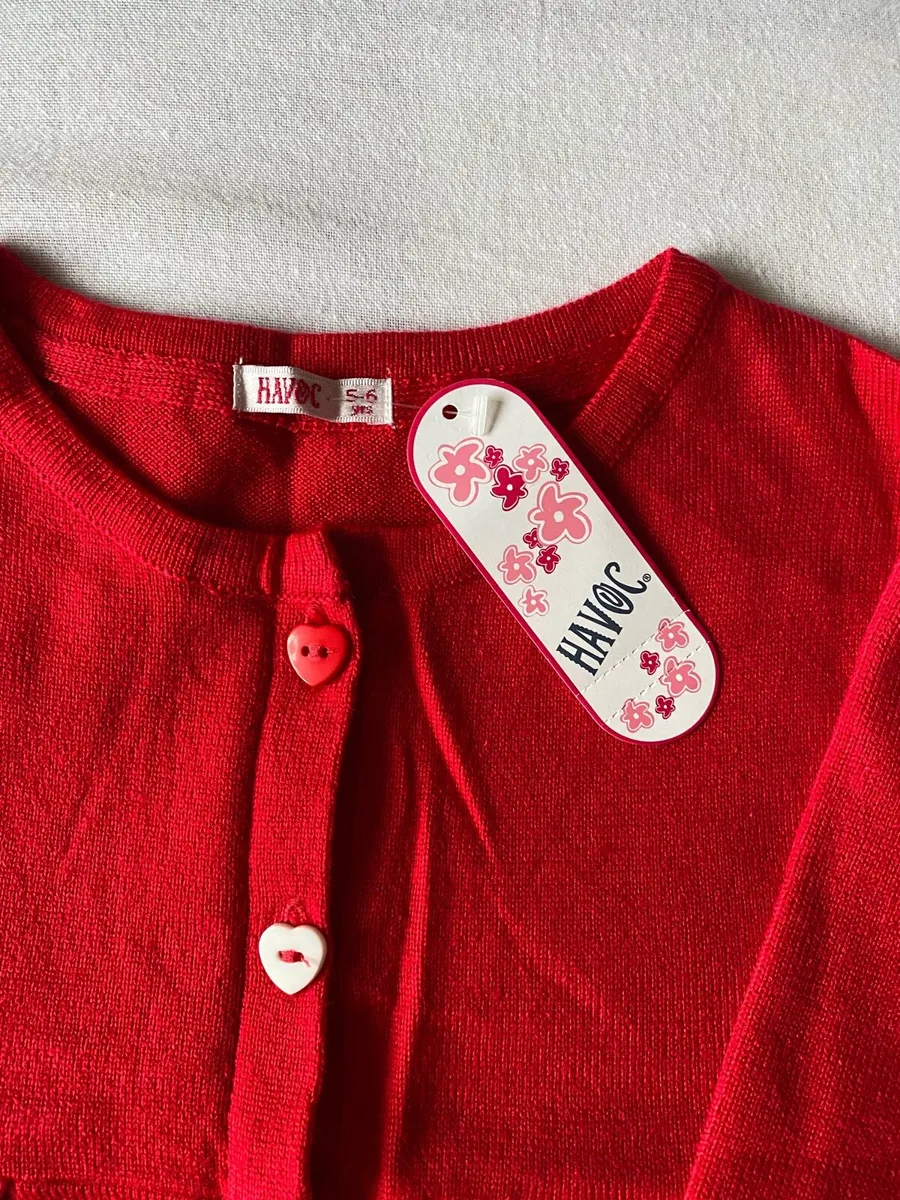Girl’s Brand New Red Cardigan With Heart Buttons - Image 1