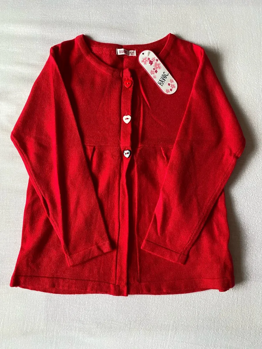 Girl’s Brand New Red Cardigan With Heart Buttons - Image 4