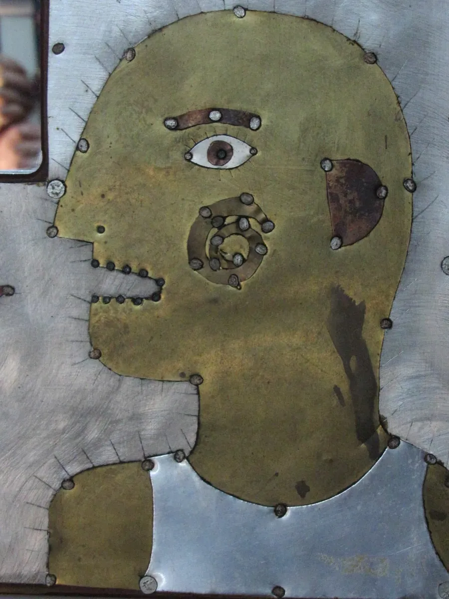 Handmade Metal & Wood Wall Art with Mirror – 60x60 - Image 2