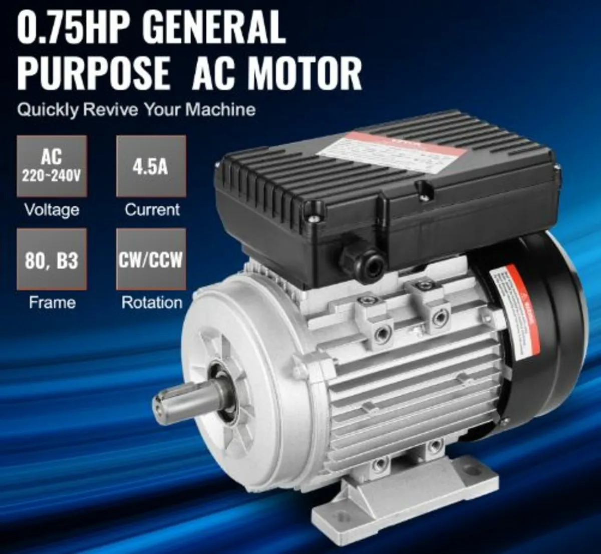 0.55KW Electric Motor 1400 rpm, AC 220~240V 4.5A, - Image 2