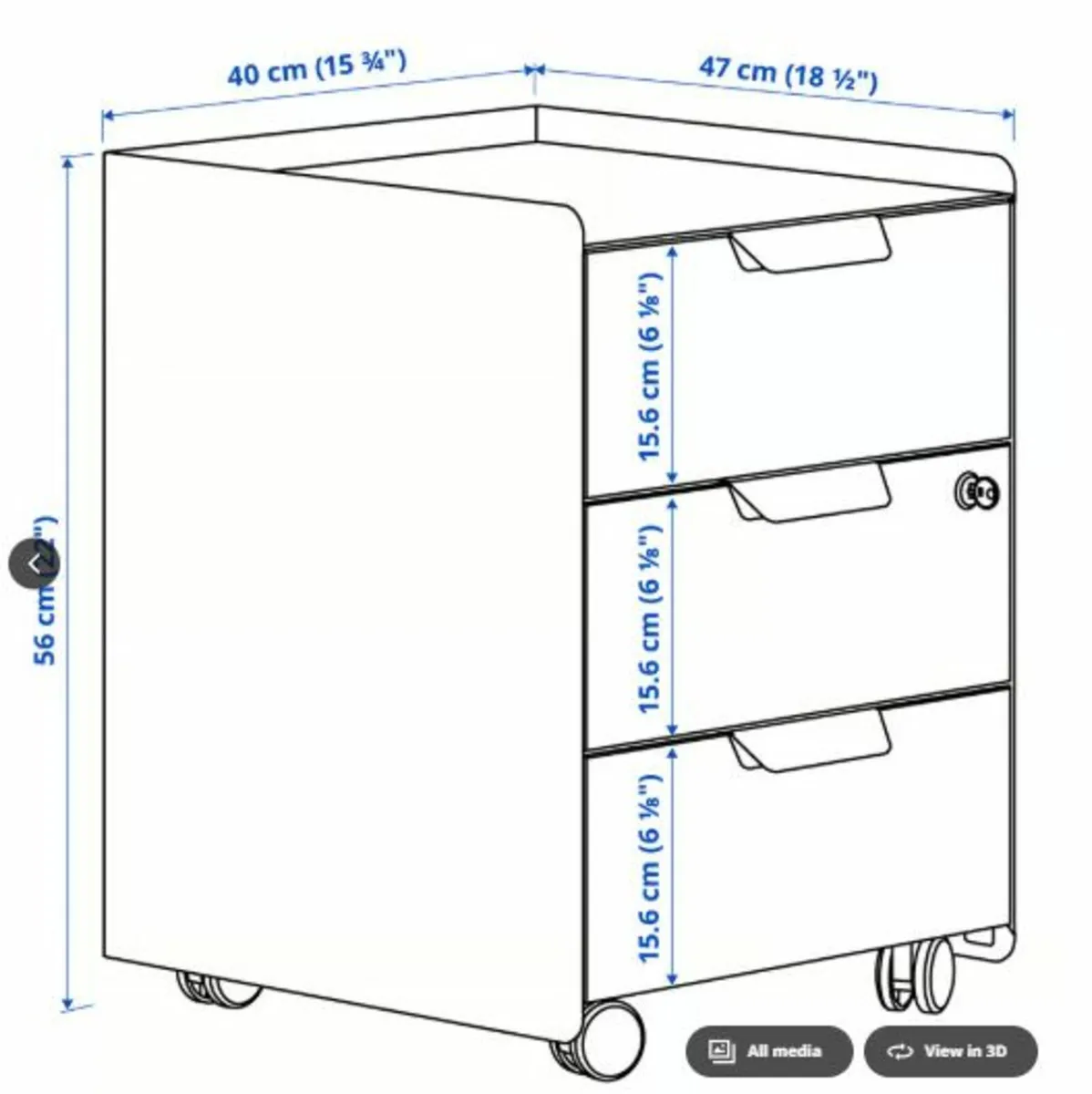 TROTTEN Drawer unit w 3 drawers on castors, white - Image 2