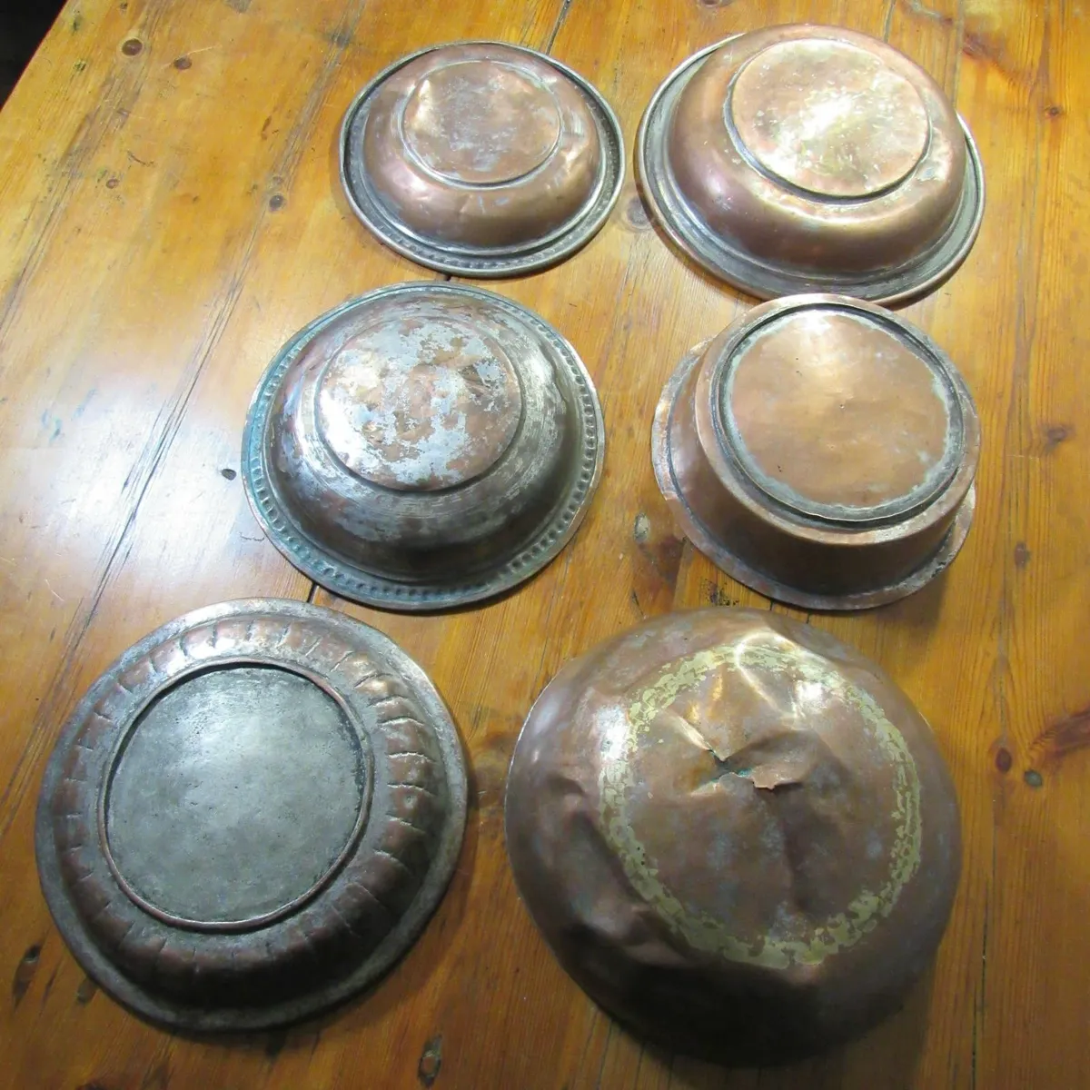 Six Antique Indian Copper Plates – Wall Décor Set - Image 1