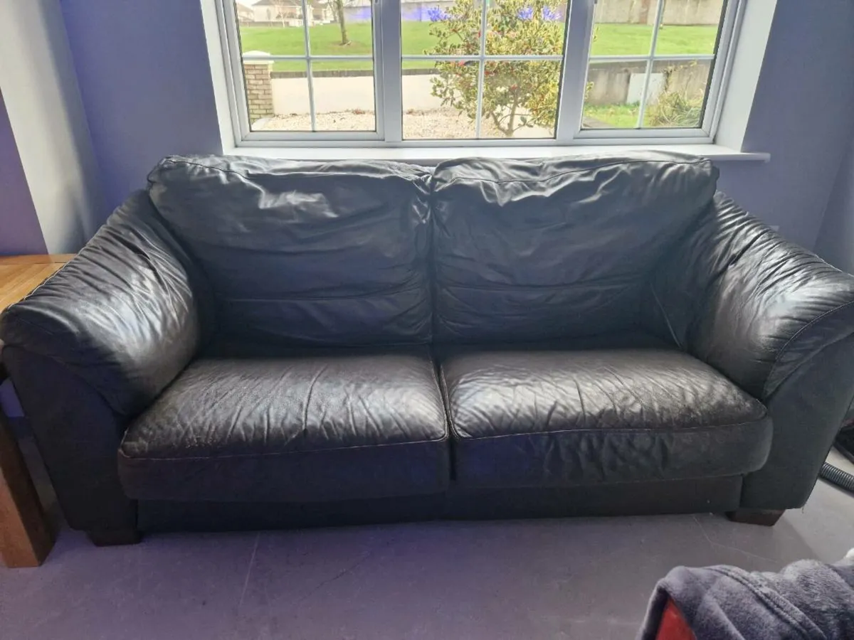 FREE 3 + 2 leather dark brown couches - Image 1