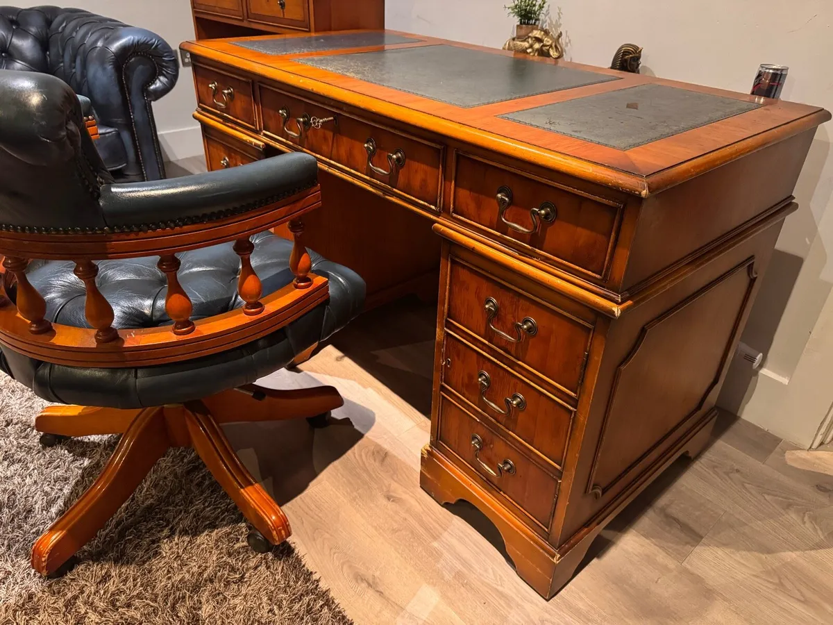 Chesterfield 3+2+desk+armchair+book sheelf - Image 3