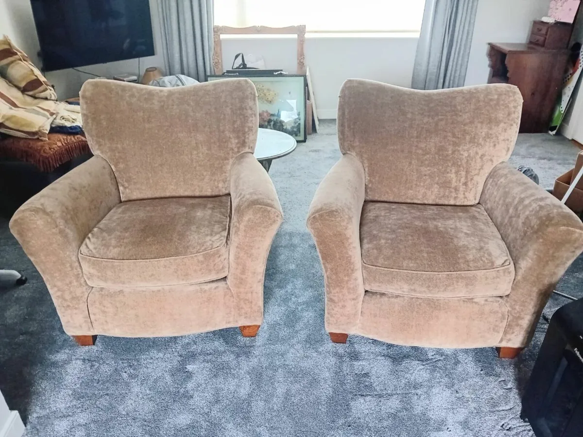 2 Velveteen Arm Chairs - Image 1