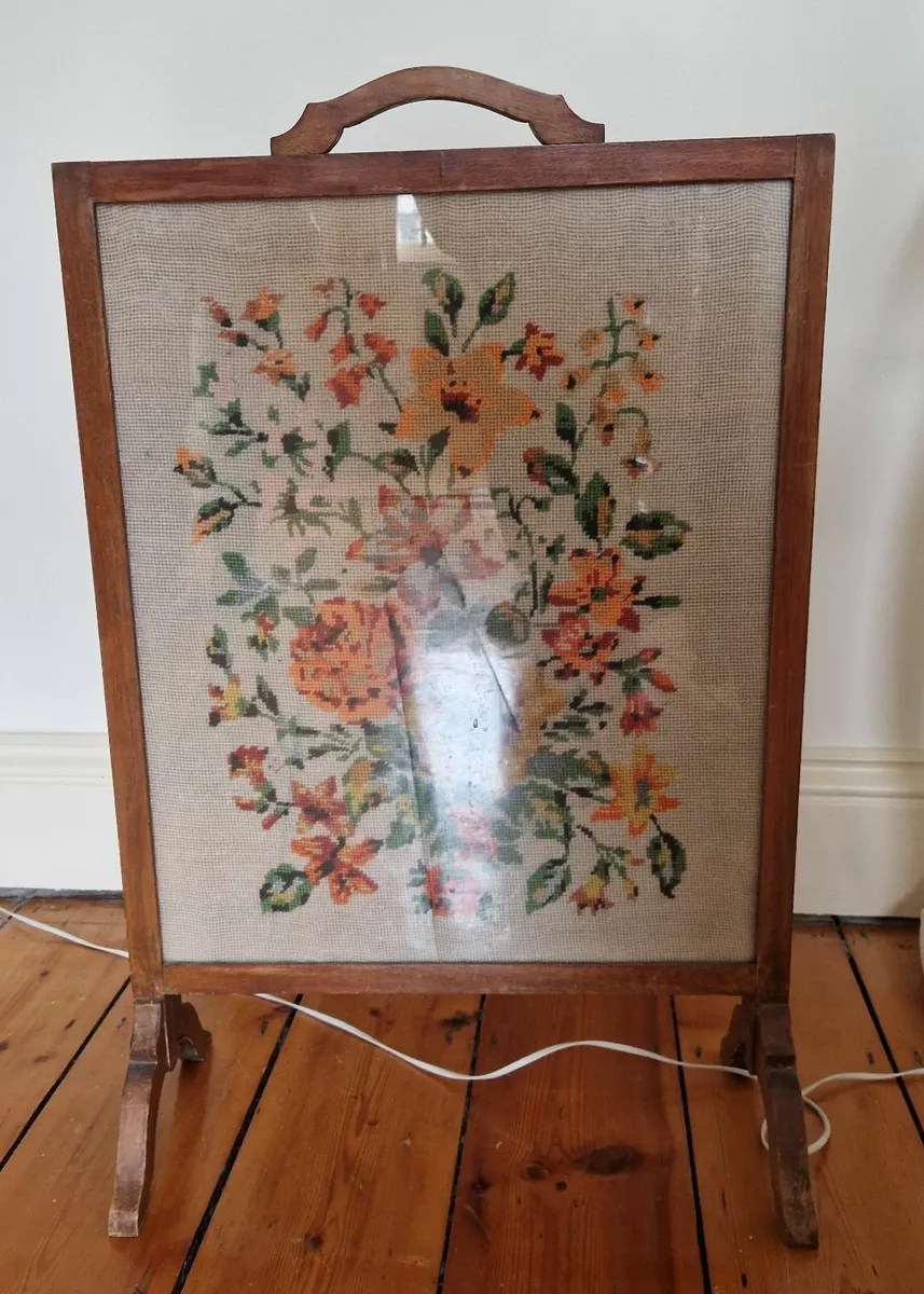 Antique Oak Tapestry Firescreen