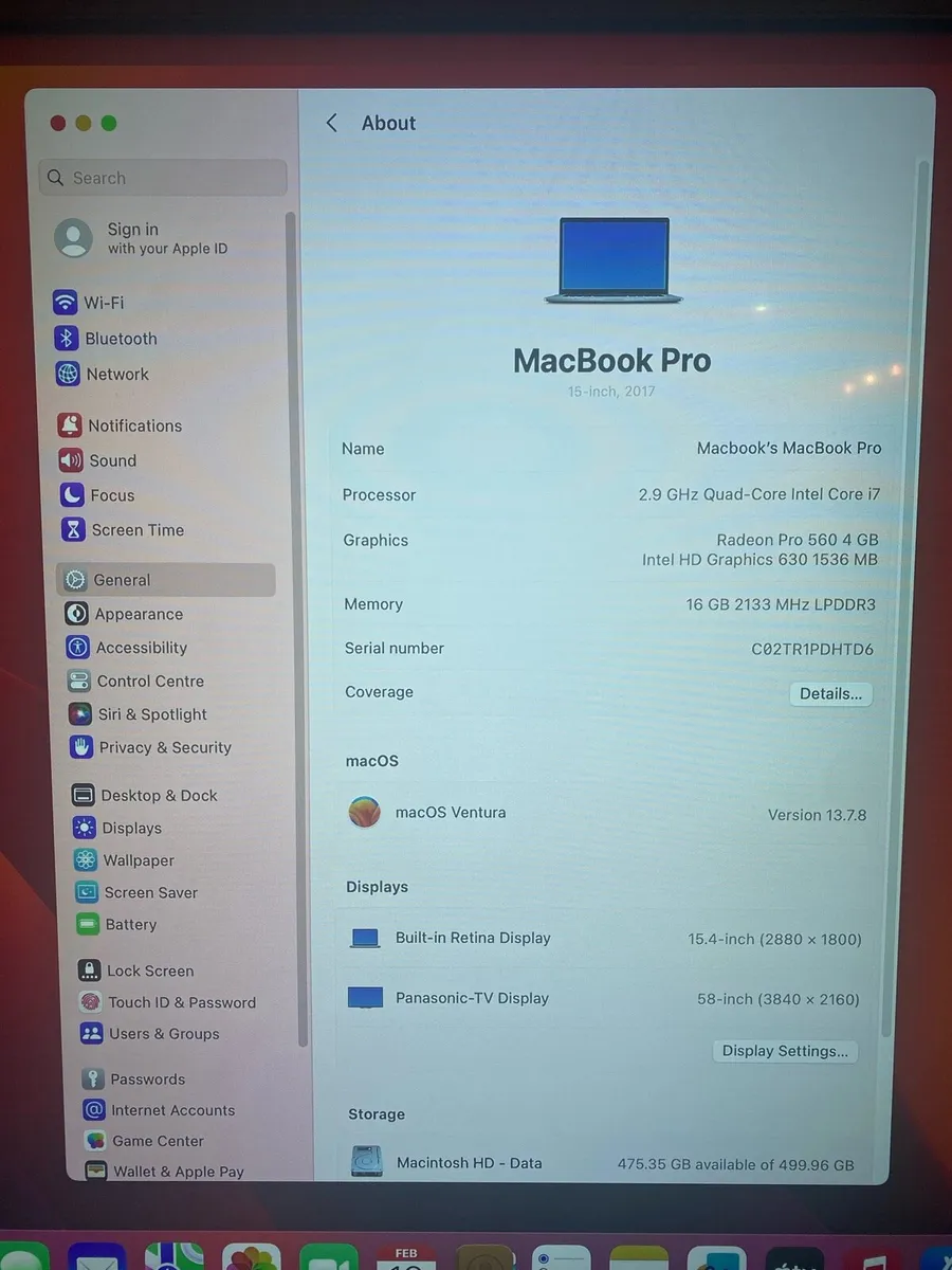 MacBook Pro 15’’ 2017,  I7, 16GB Ram,512 GB Memory - Image 1