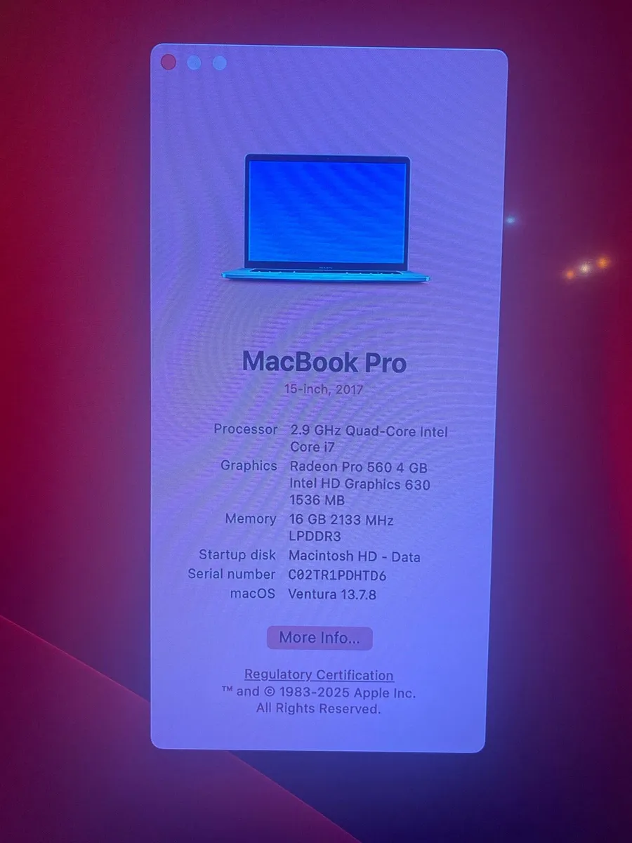 MacBook Pro 15’’ 2017,  I7, 16GB Ram,512 GB Memory - Image 2