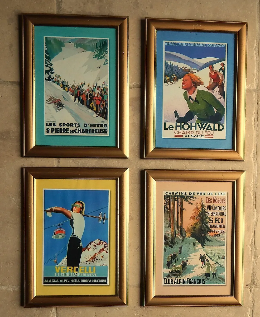 4 Reproduction Winter Sports Travel Posters - Image 1