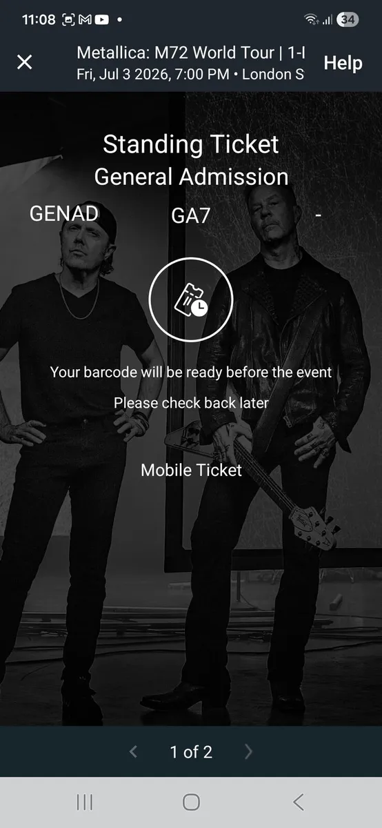 2 x Metallica tickets London - Image 1