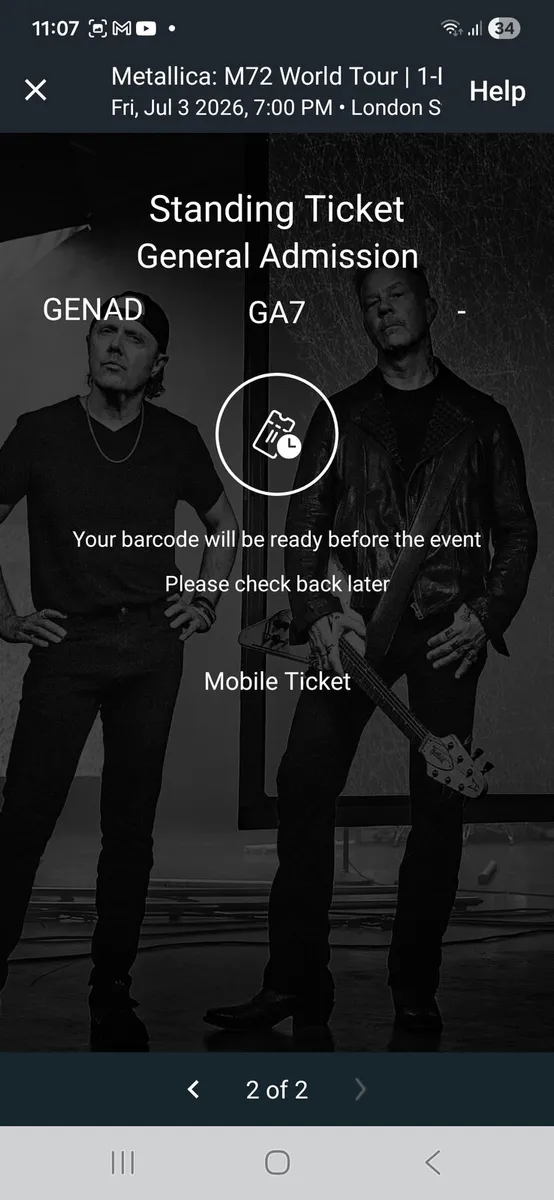 2 x Metallica tickets London - Image 2