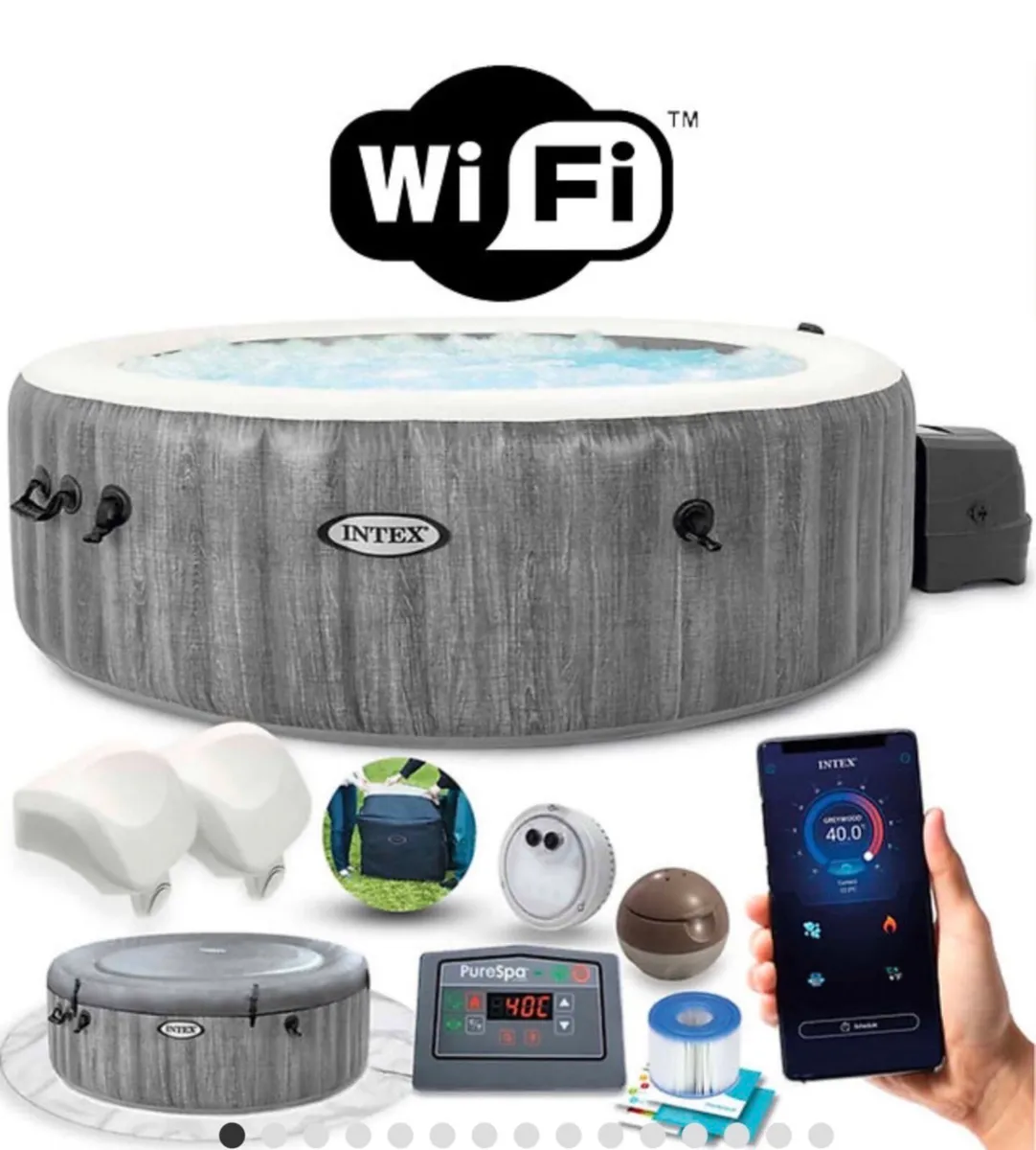 Intex Grey Wood Deluxe WiFi Hot Tub – 6 Person - Image 1