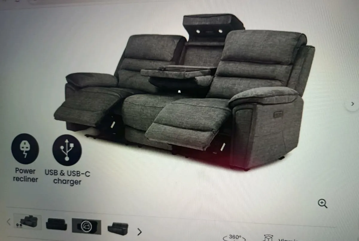 3 seater power recliner & usb - Image 1