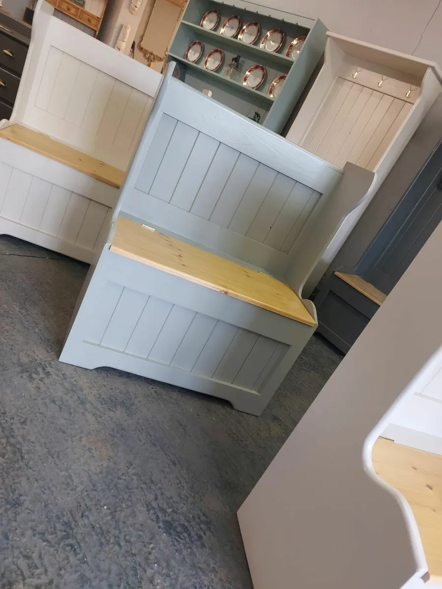 Hall storage benches, pine workshop - Image 3