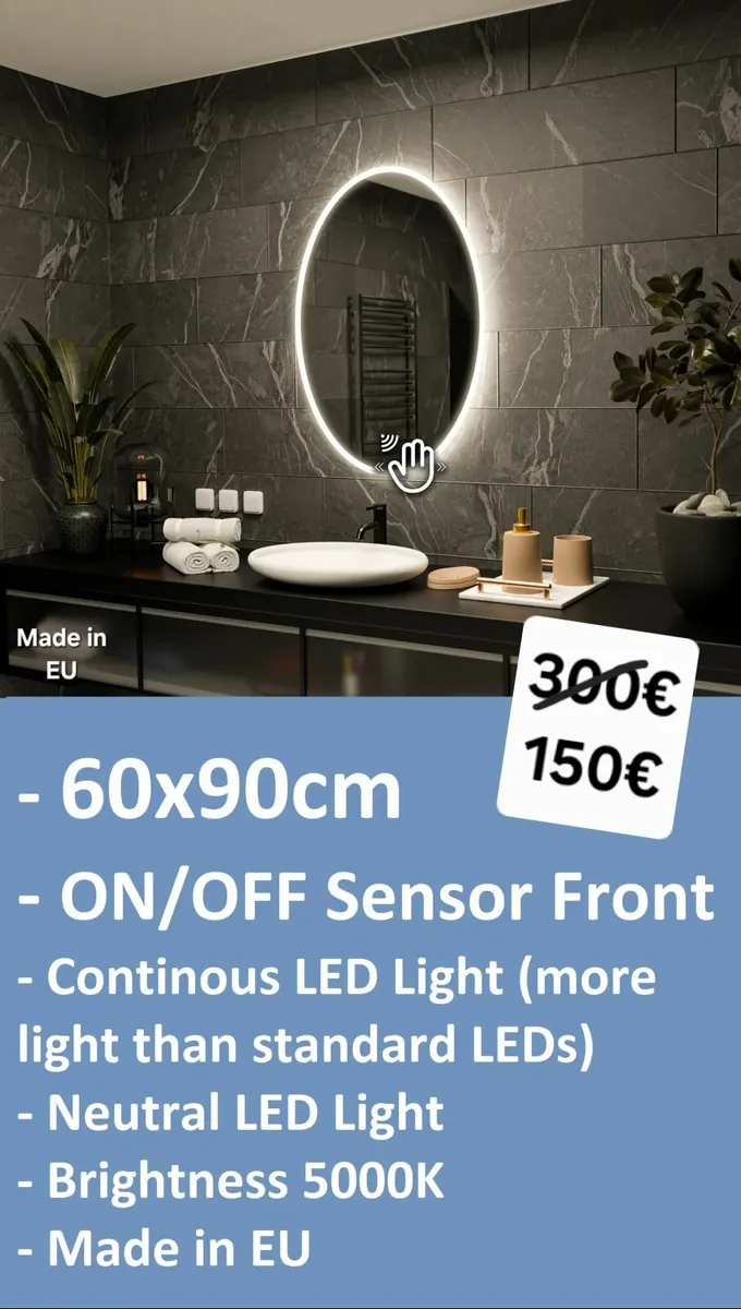 LED Bathroom Mirror 60x90cm Oval Shape Sensor - Image 1