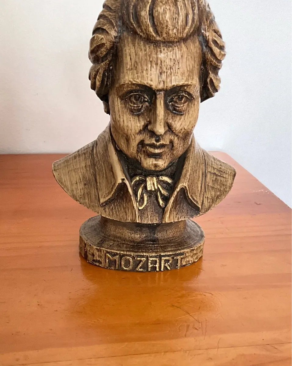 MOZART Hand Carved Wooden Bust. Signed - Image 2