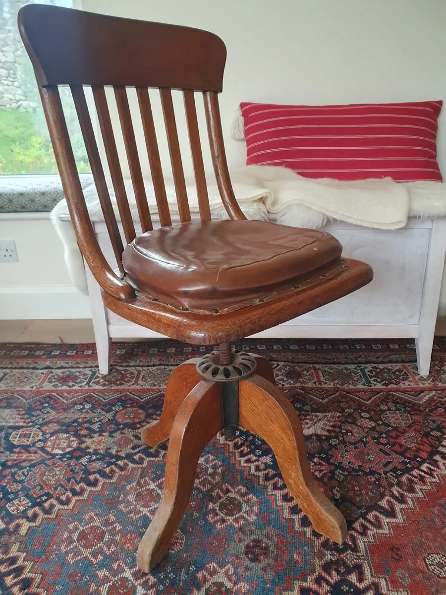 Antique vintage Oak swivel chair Arnotts c1935 - Image 2