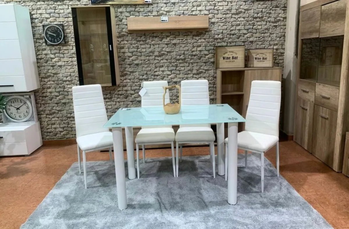 Compact Glass Dining Table Set Seats 4, White - Image 3