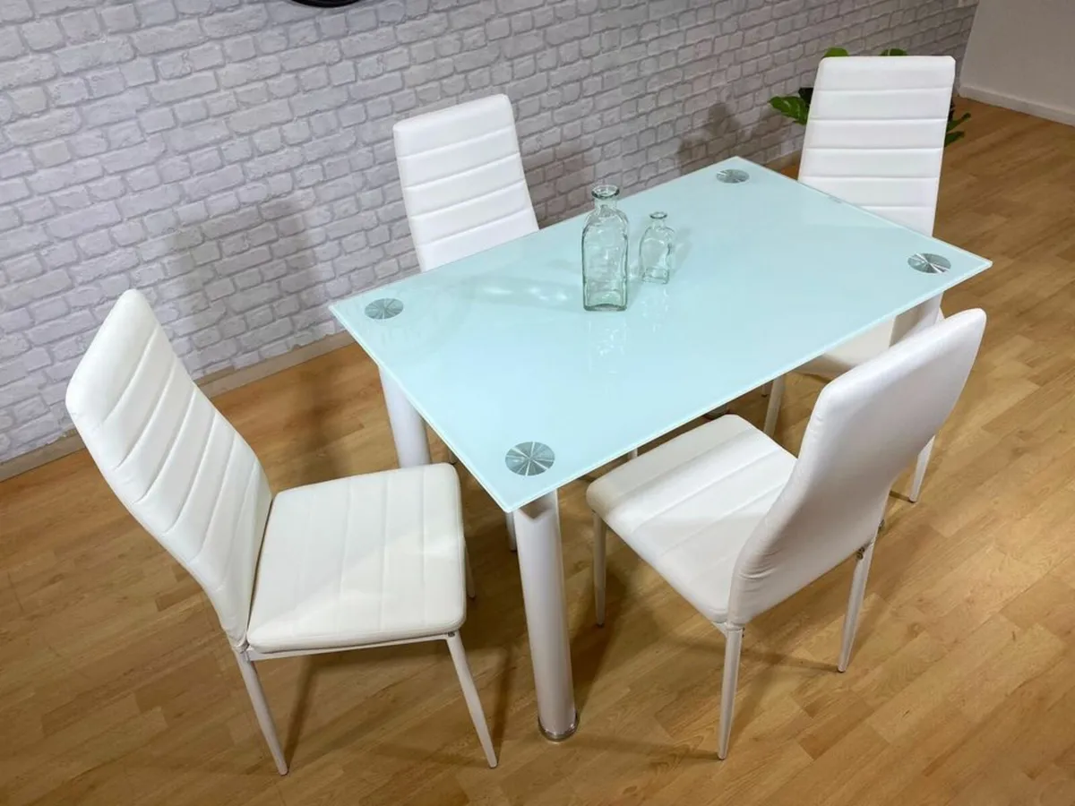 Compact Glass Dining Table Set Seats 4, White - Image 3