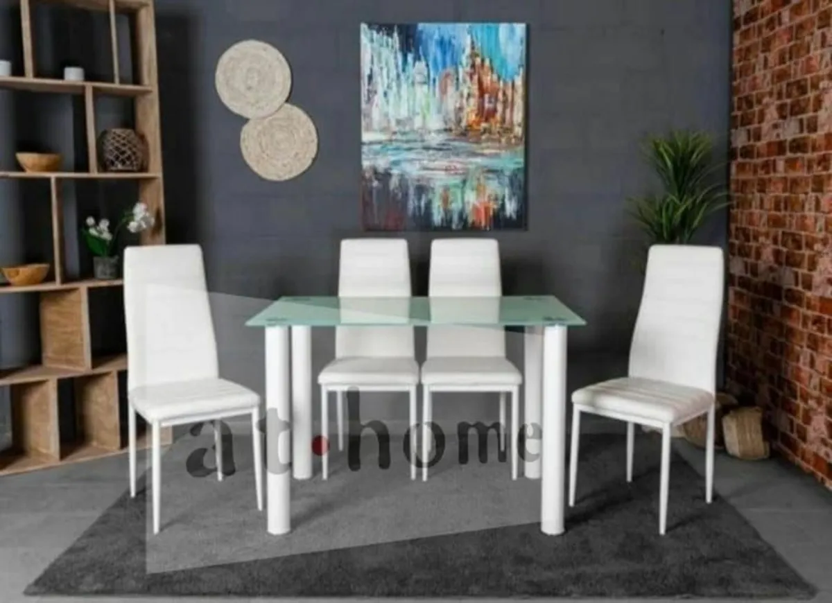 Compact Glass Dining Table Set Seats 4, White - Image 2