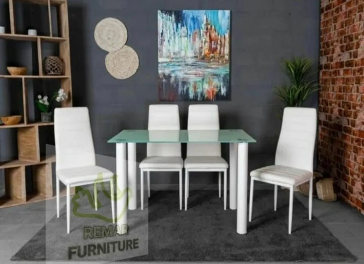 Compact Glass Dining Table Set Seats 4, White - Image 3