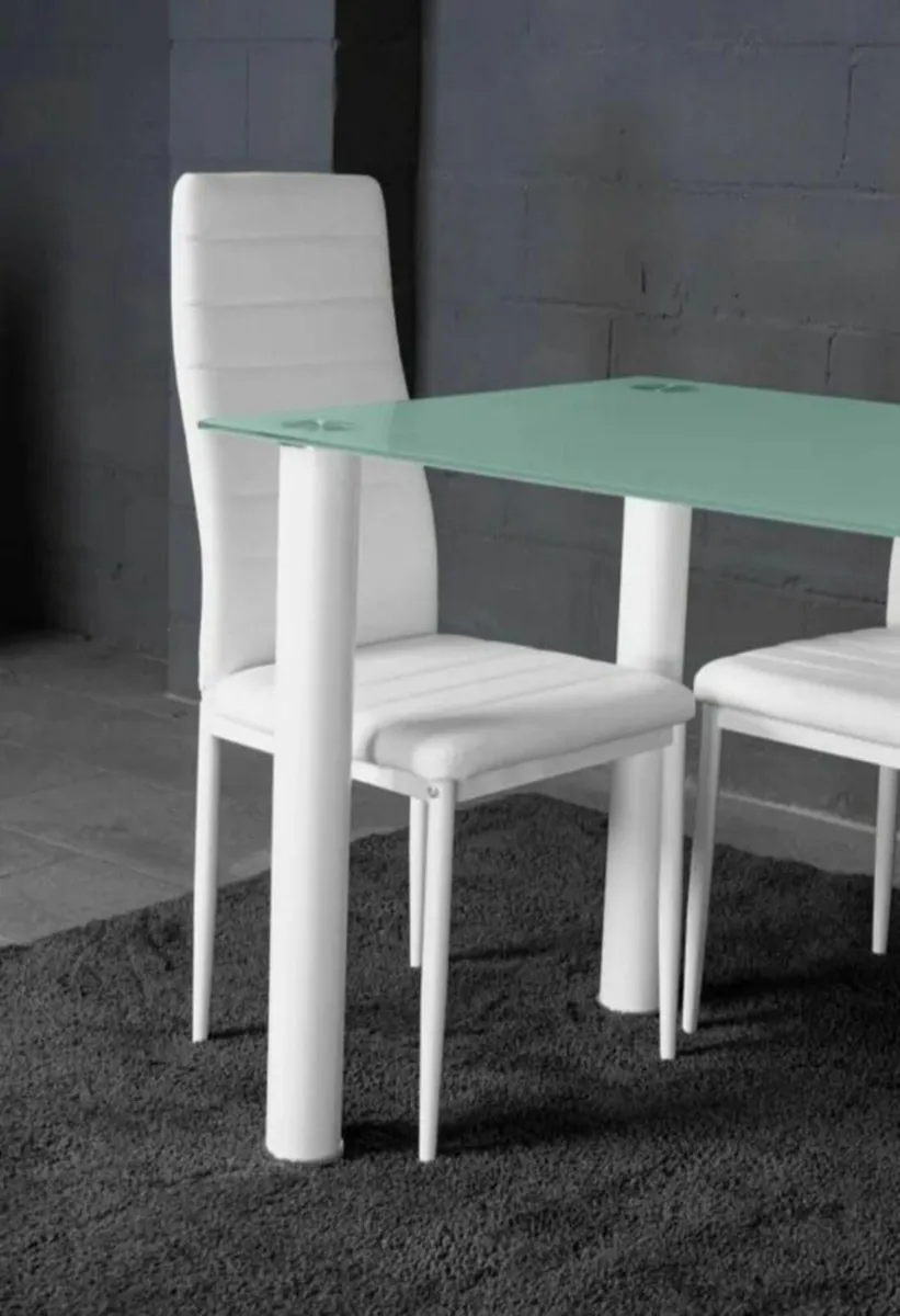 Compact Glass Dining Table Set Seats 4, White - Image 4
