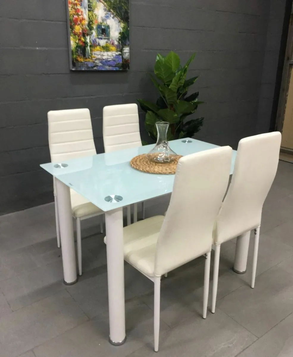 Compact Glass Dining Table Set Seats 4, White - Image 2