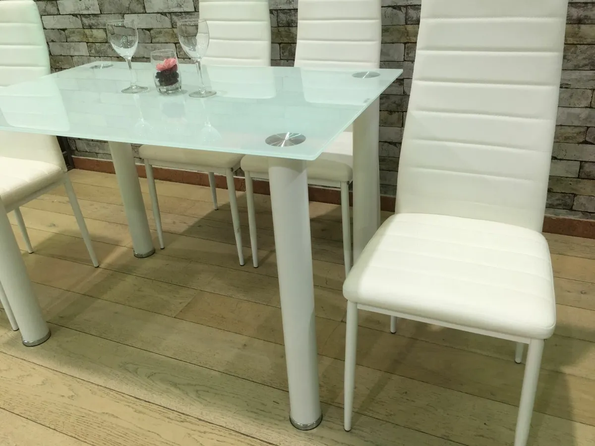 Compact Glass Dining Table Set Seats 4, White - Image 2