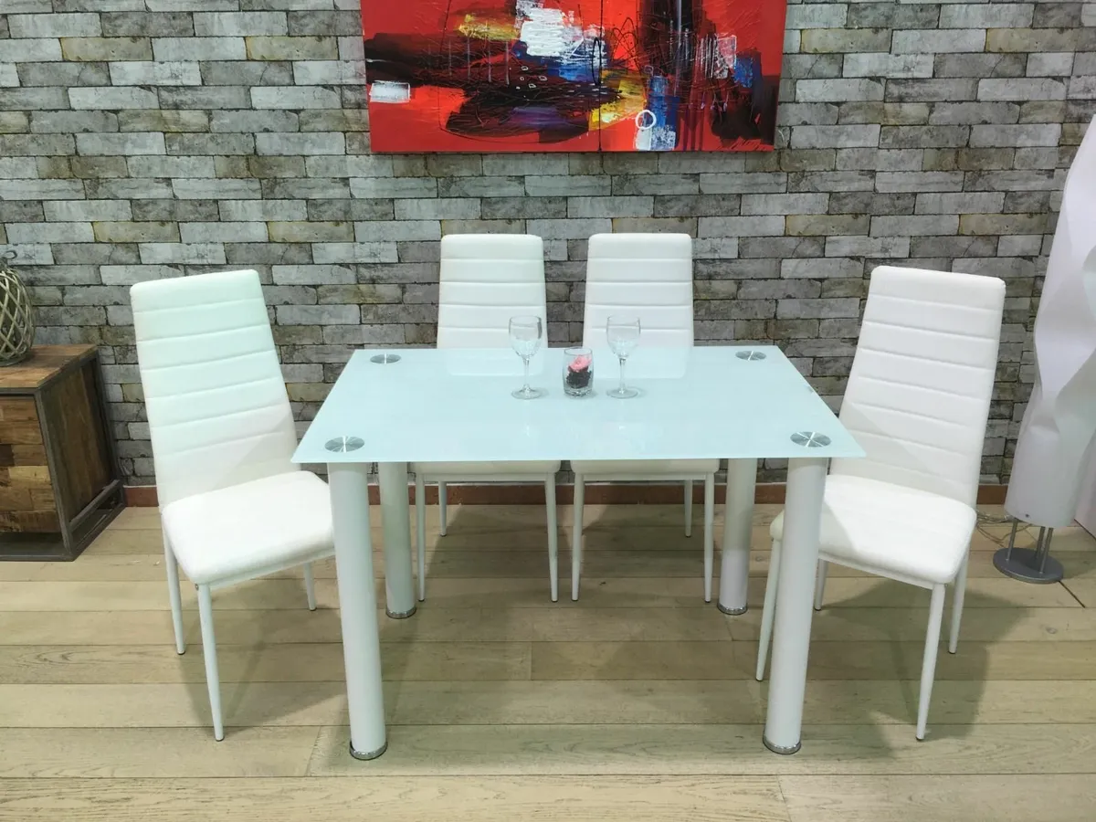 Compact Glass Dining Table Set Seats 4, White - Image 3